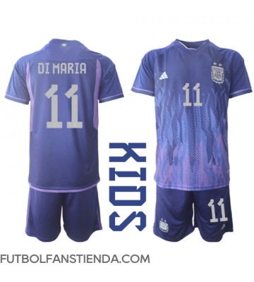 Argentina Angel Di Maria #11 Segunda Equipación Niños Mundial 2022 Manga Corta (+ Pantalones cortos)